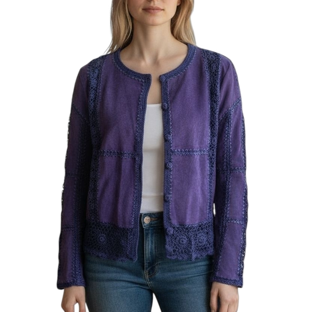 Vintage SMH Genuine Suede Leather and Crochet Boho Blazer Jacket.Purple/Blue.SM